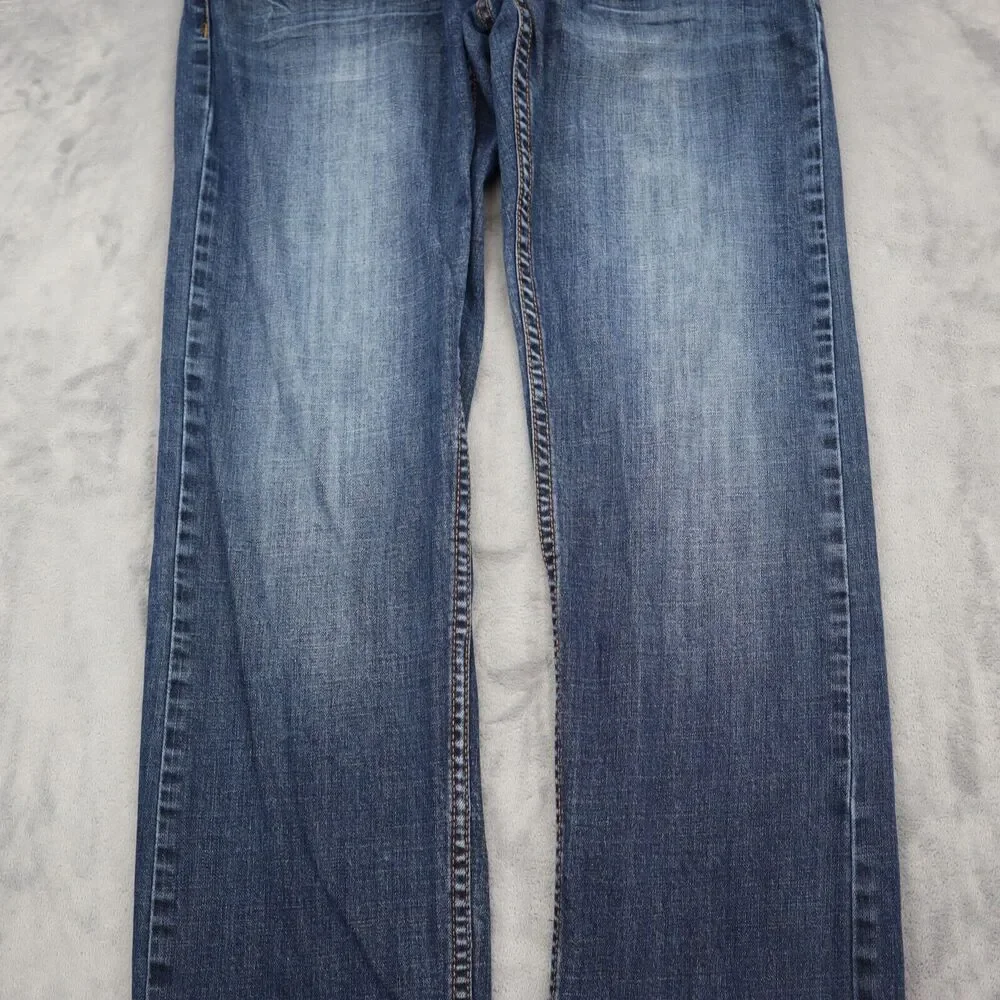 RS Pants Mens 32 Blue New York Slim Straight Mid Rise Zip Dark Wash Denim Jeans